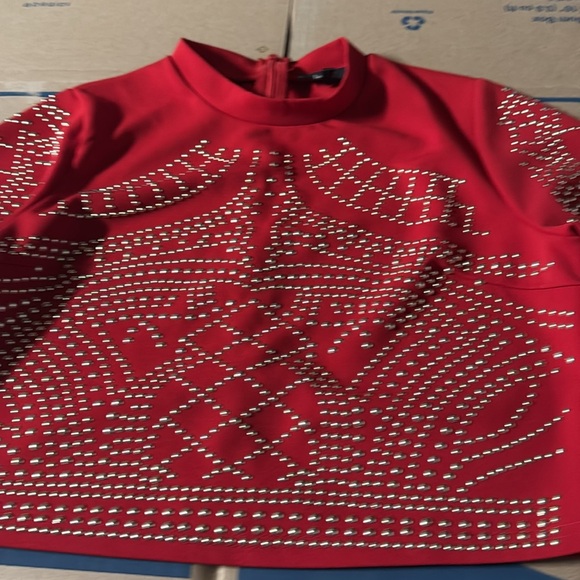 Stylish Red Top with Rhinestone Design - Picture 2 of 4